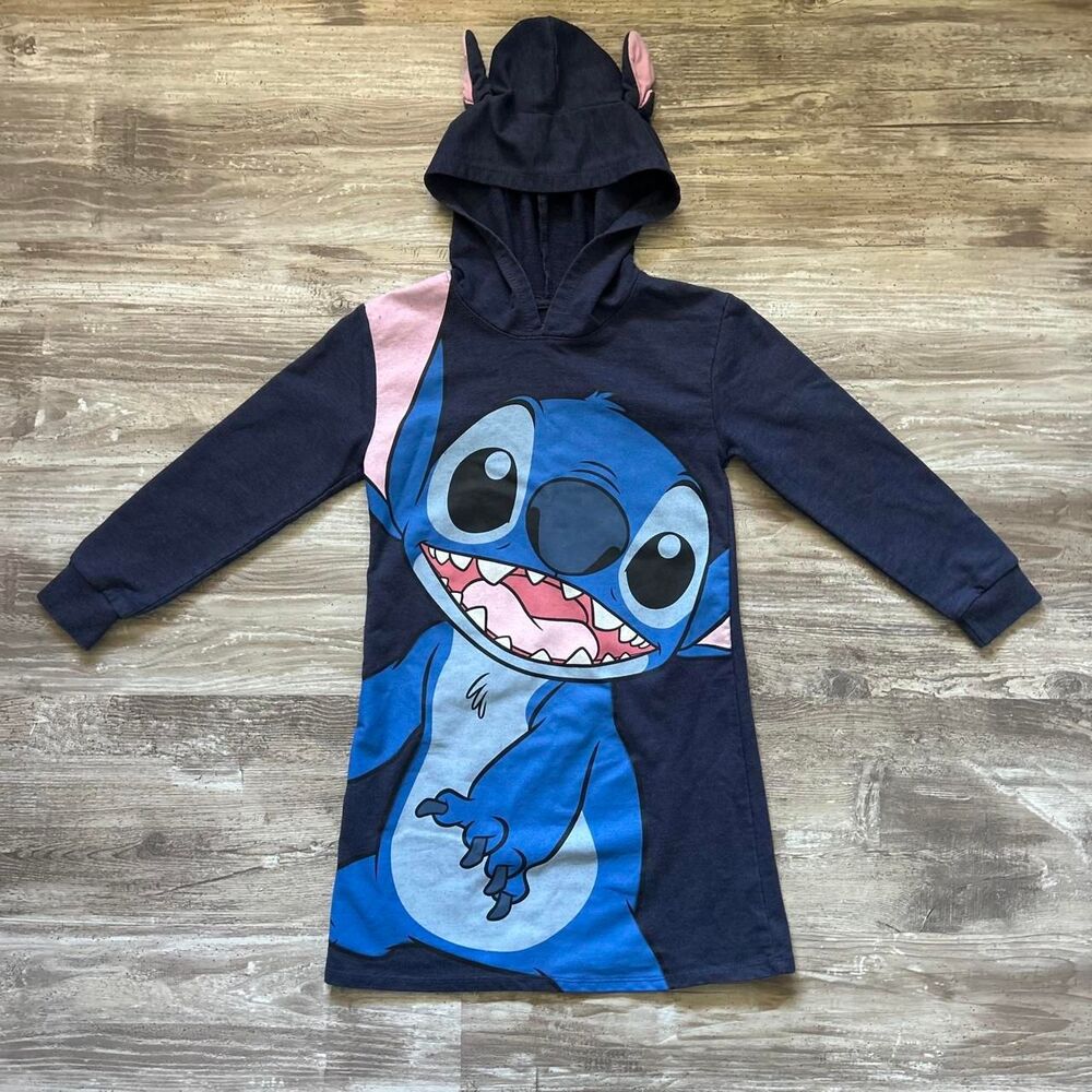 Disney Stitch Youth kid core loungewear navy blue hoodie with ears + 3/4 sleeves